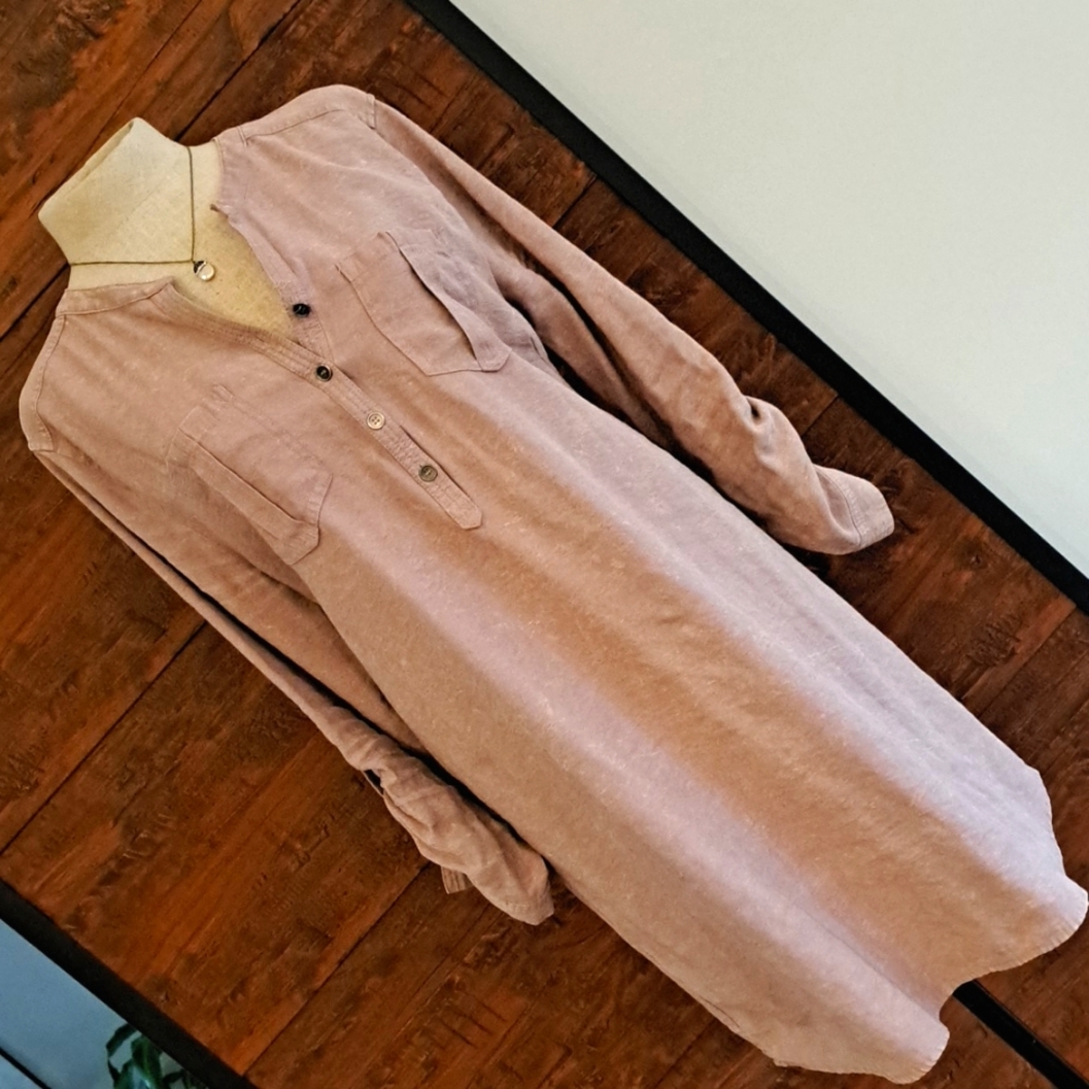 NWT SHE + SKY TUNIC/DRESS IN A SOFT HEATHERED MAUVE FABRIC. SZ L. ROLLUP SLEEVE.